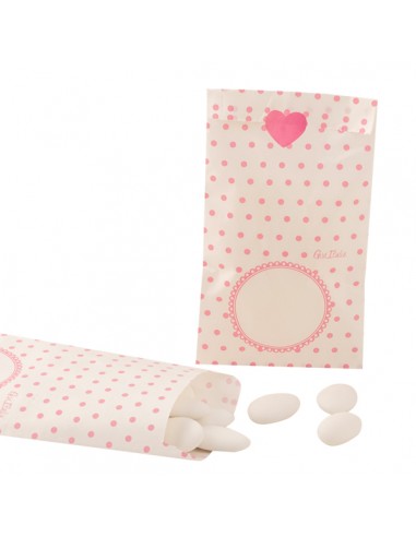 Sacchetti per alimenti in carta pois rosa/azzurri - set 10 pz